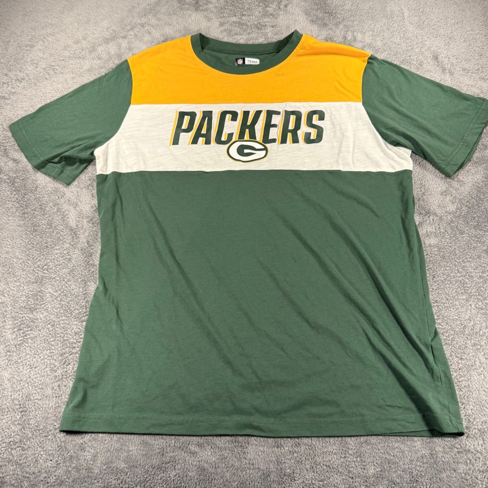 NFL Team Apparel Green Bay Packers Colorblock Graphic T-Shirt Mens XL Green Gold